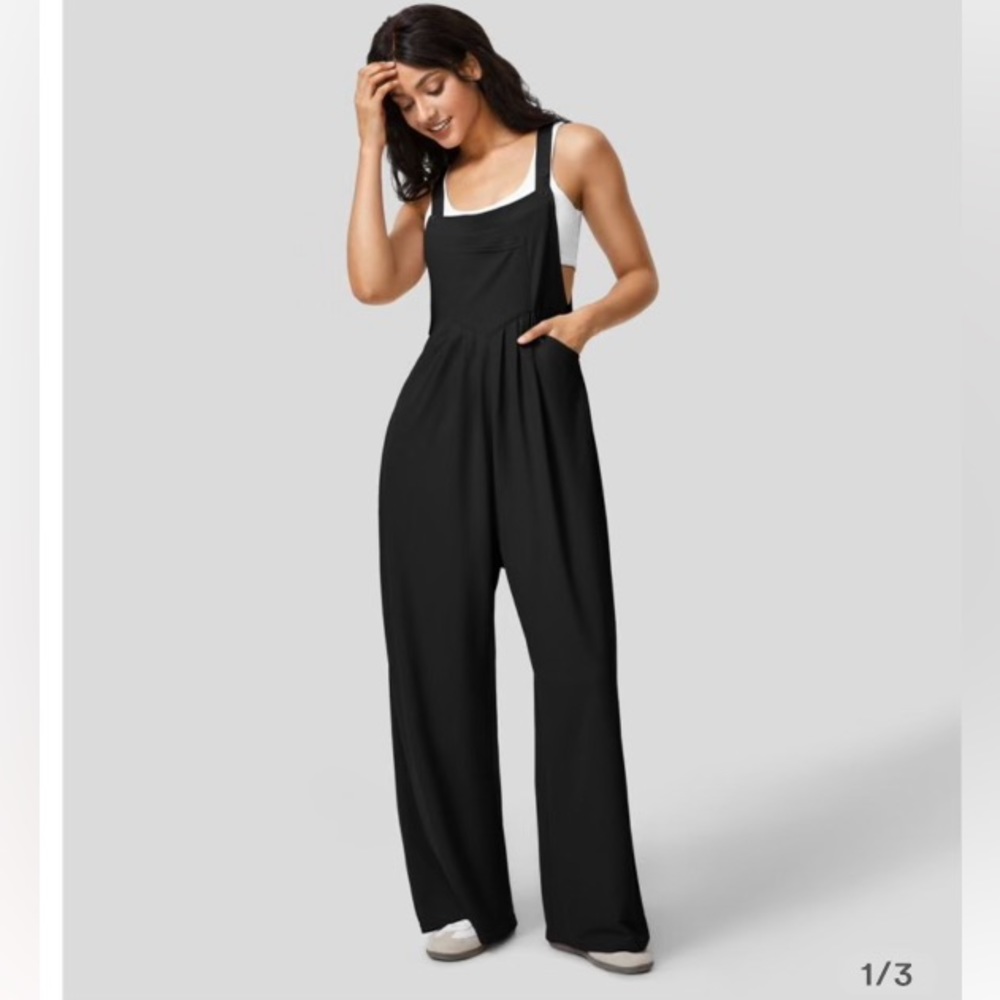 HALARA Adjustable Strap Button Multiple Pockets Plicated Waffle Casual Overalls
